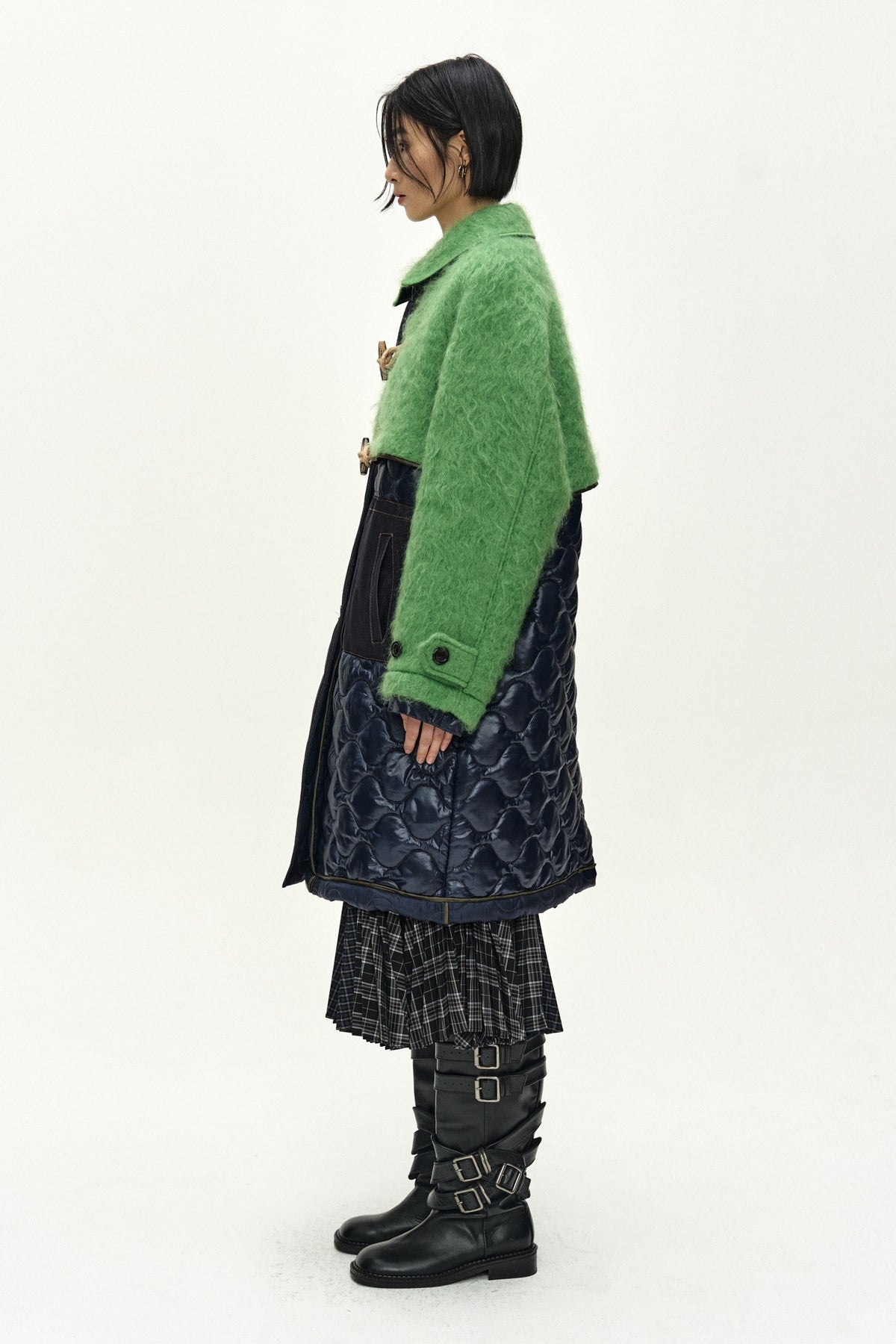 Andersson Bell - Lawn Hairy Wool Quilted Duffle Coat (Lichen Green/Black) product image 3 | TRAB K-Fashion Australia