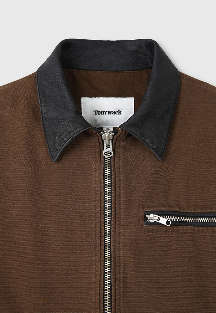 Tonywack - Leather Collar Garment-Washed Zip Work Jacket (Brown) product image 12 | TRAB K-Fashion Australia