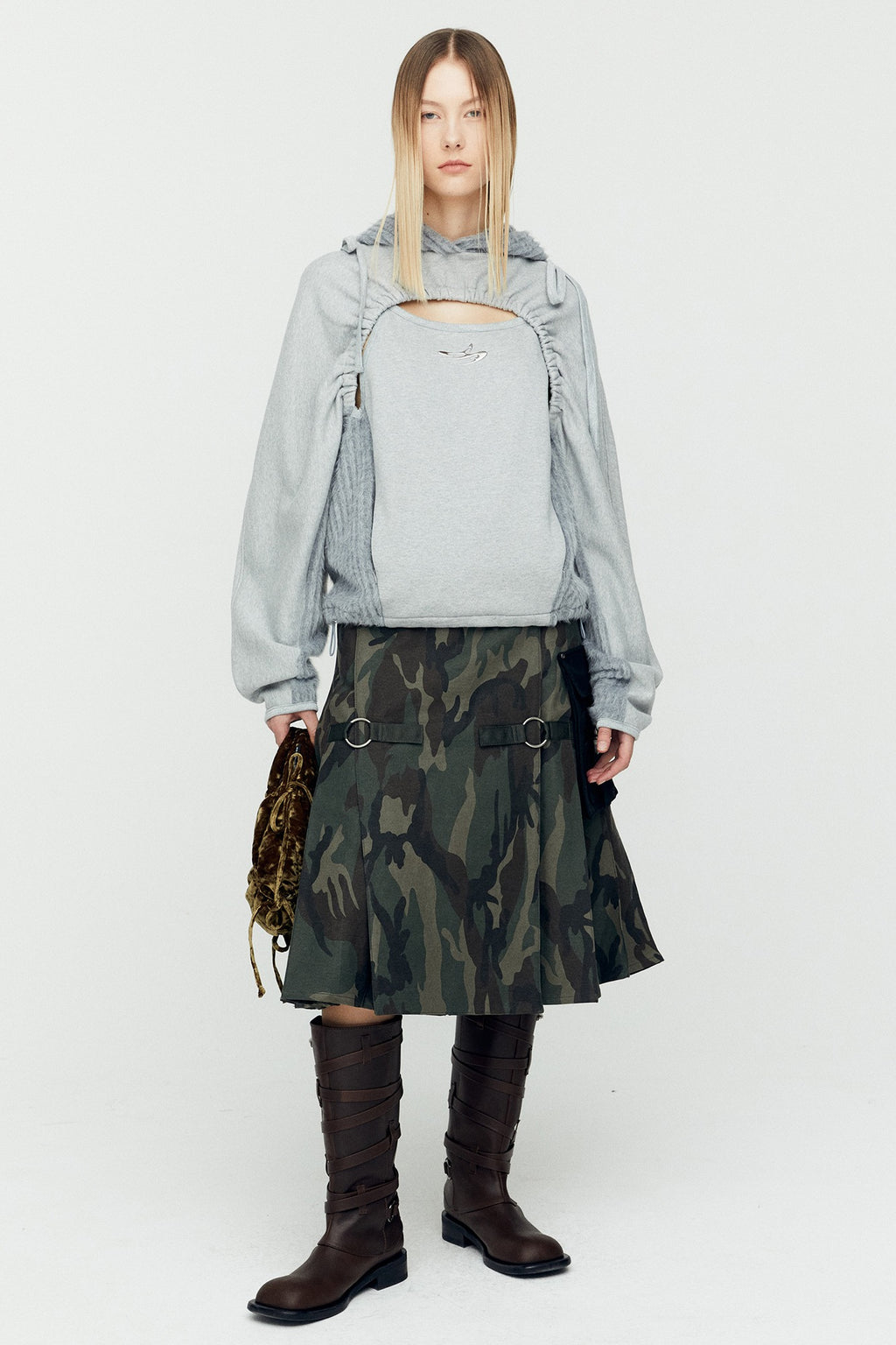 Andersson Bell - (essential) Cut Out Shirring Hoodie (Melange Grey) product image 1 | TRAB K-Fashion Australia