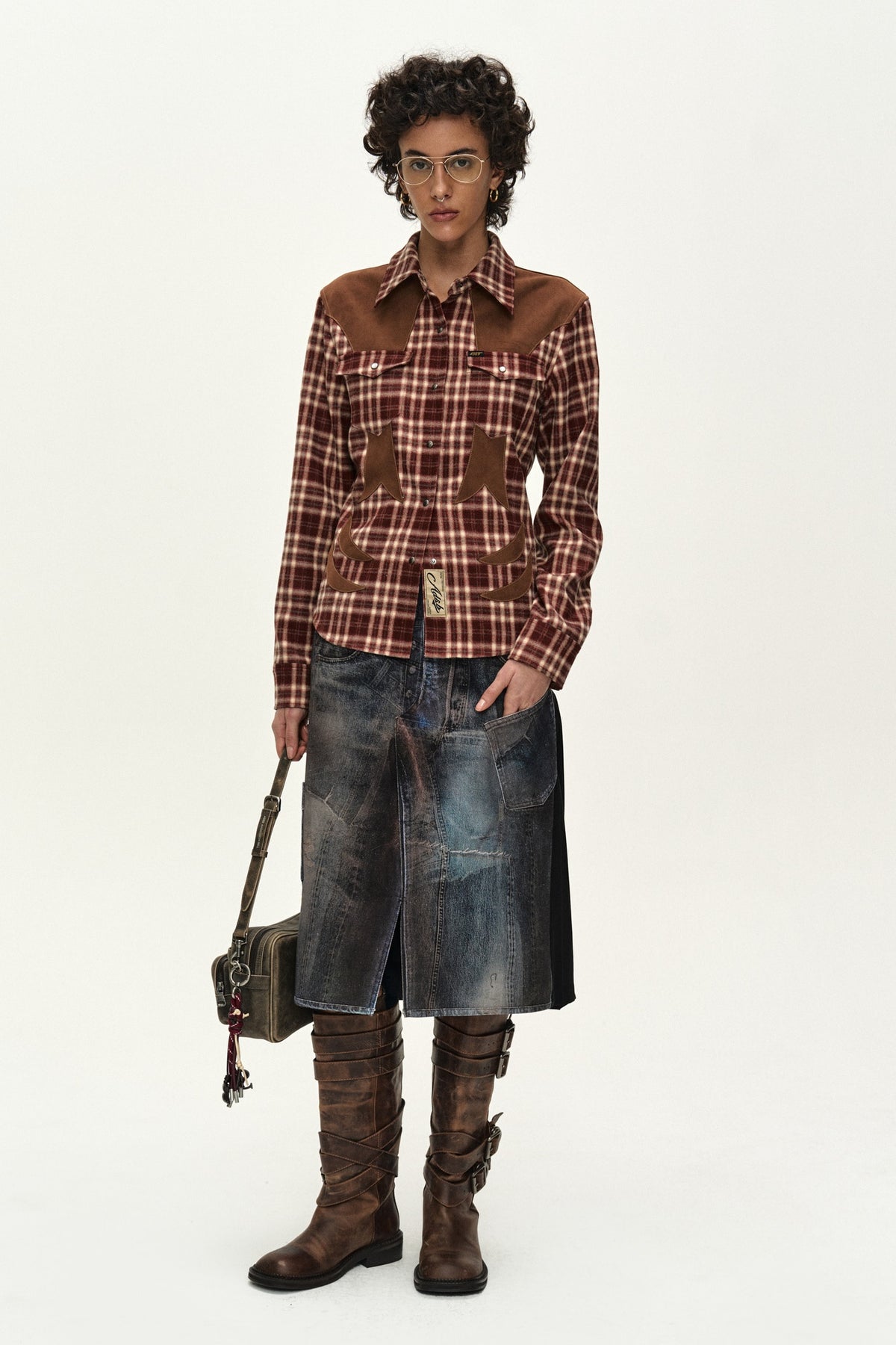 Andersson Bell - Illusion Patchwork Trompe L'oeil Pleated Skirt (Blue/Black) product image 2 | TRAB K-Fashion Australia