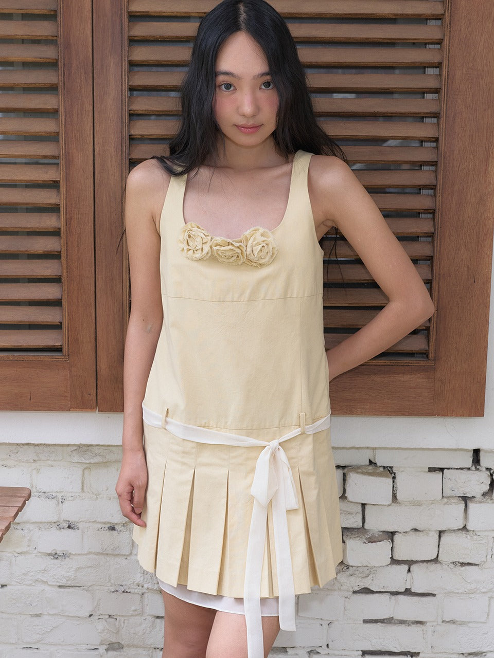 Margarin Fingers - Belted Pleats One-Piece (butter) product image 1 | TRAB K-Fashion Australia