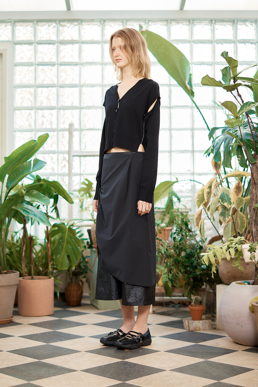 Matin Kim - Slit Detail Button Cardigan (Black) product image 9 | TRAB K-Fashion Australia