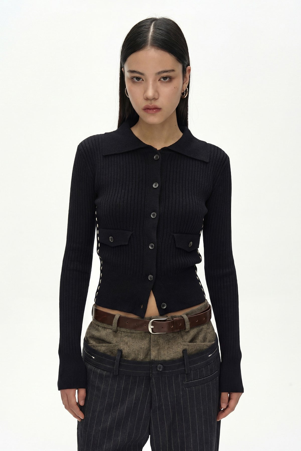 Andersson Bell - Cashmere Hand Stitched Rib Cardigan (Black) product image 1 | TRAB K-Fashion Australia