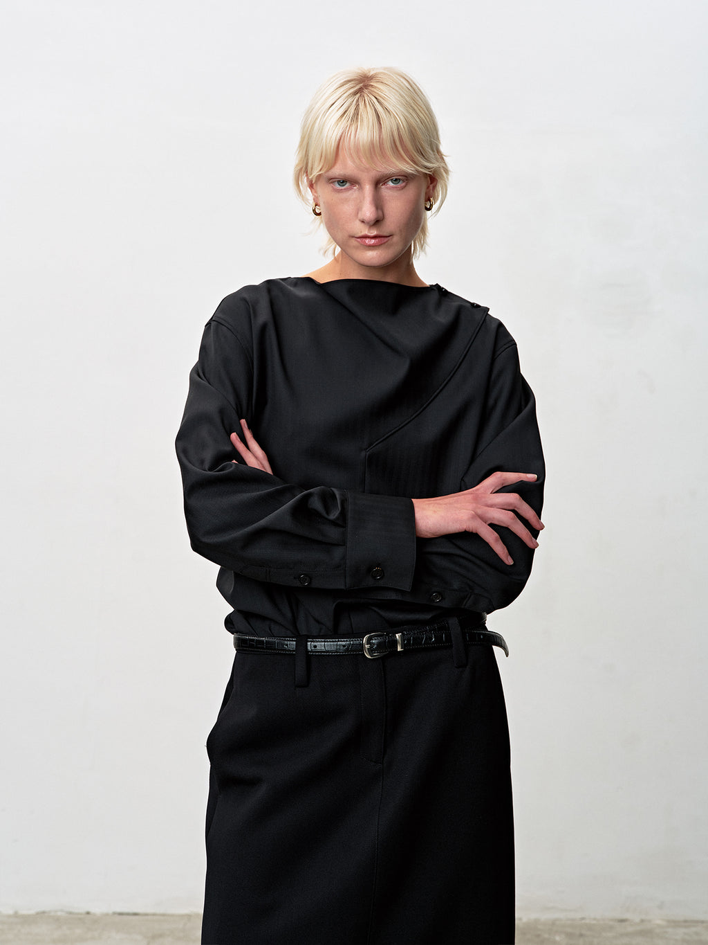 Tonywack - Herringbone Wool Cowl-Neck Blouse (Black) product image 7 | TRAB K-Fashion Australia