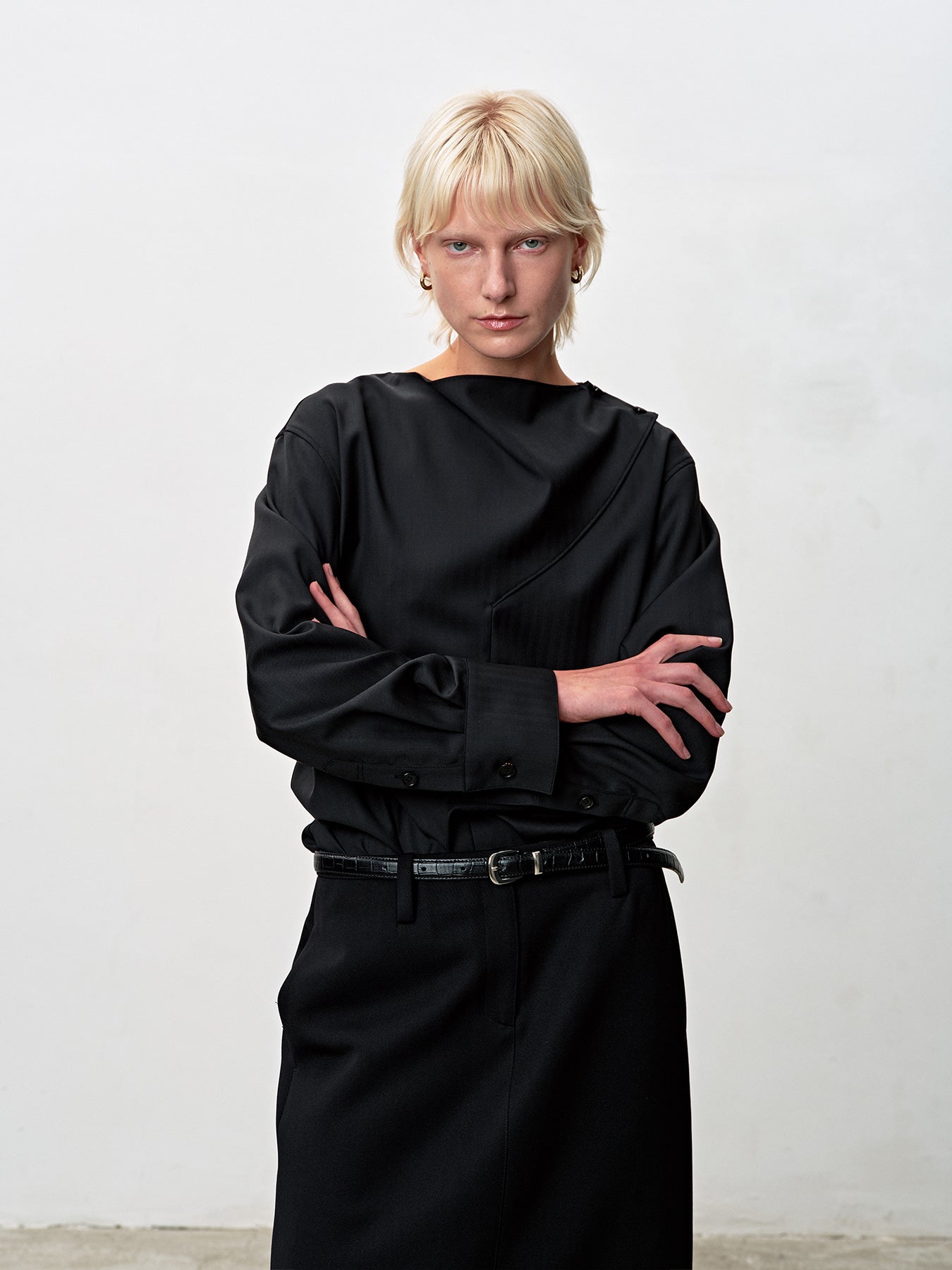 Tonywack - Herringbone Wool Cowl-Neck Blouse (Black) product image 7 | TRAB K-Fashion Australia