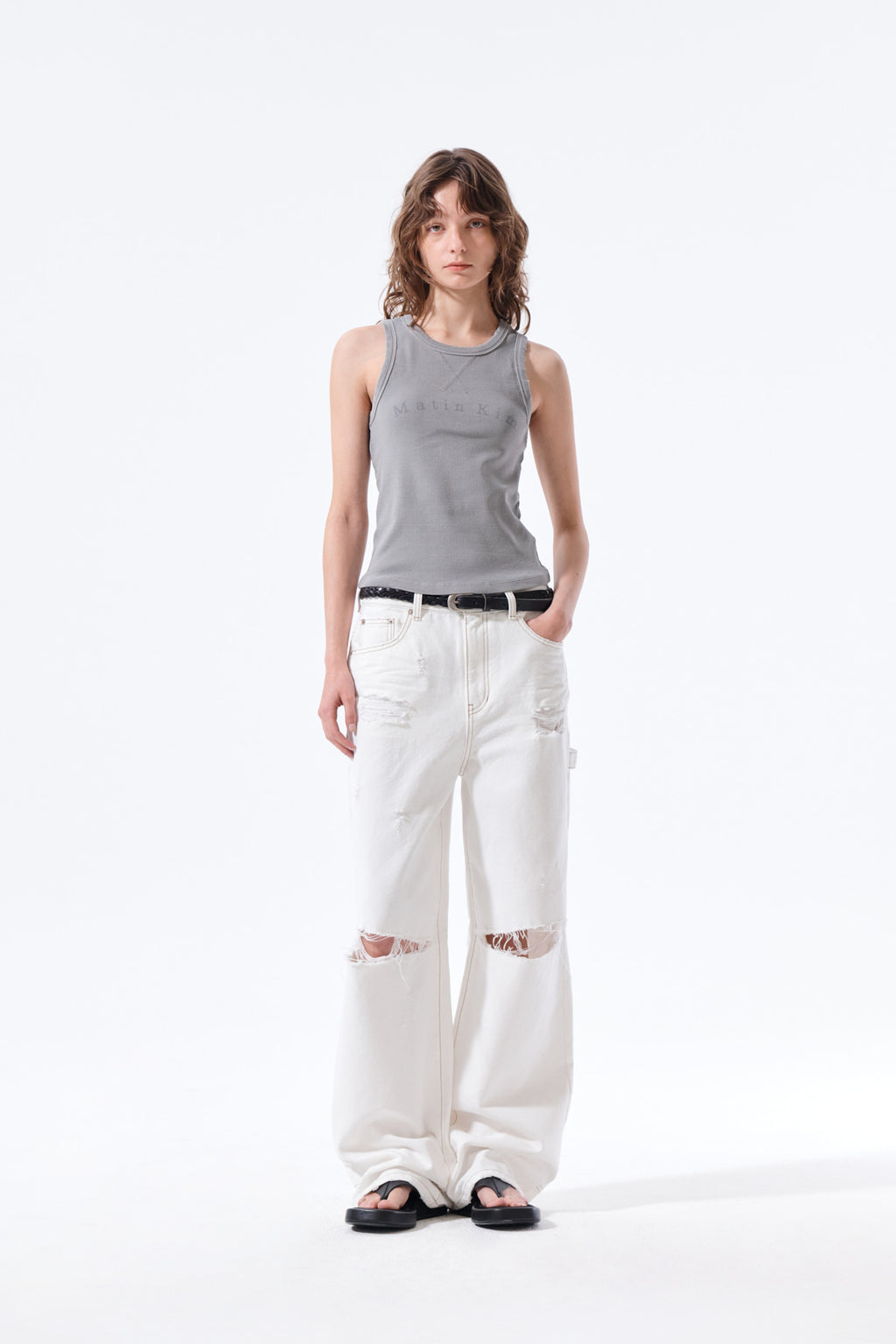 Matin Kim - Distressed Sleeveless Logo Top (Light Grey) product image 9 | TRAB K-Fashion Australia
