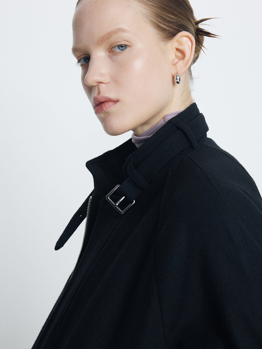 Tonywack - Wool Flannel Belted Stand Collar Bomber (Black) product image 8 | TRAB K-Fashion Australia