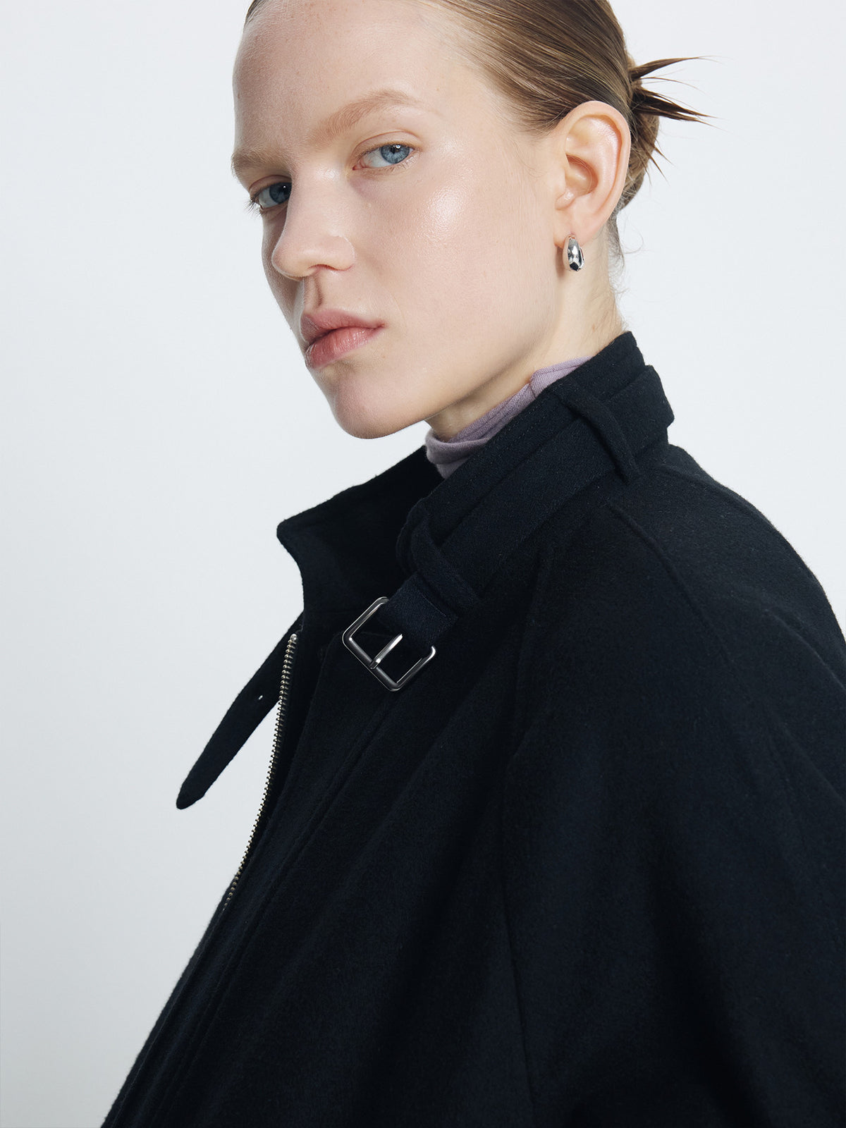 Tonywack - Wool Flannel Belted Stand Collar Bomber (Black) product image 8 | TRAB K-Fashion Australia