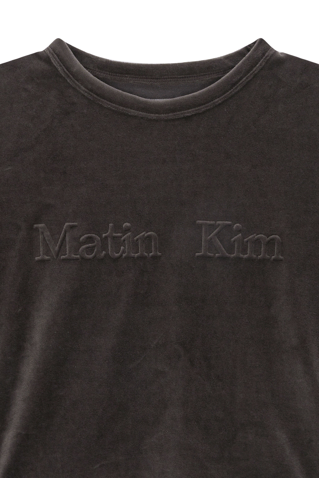 Matin Kim - Logo Emboss Velvet Crop Top (Khaki) product image 3 | TRAB K-Fashion Australia