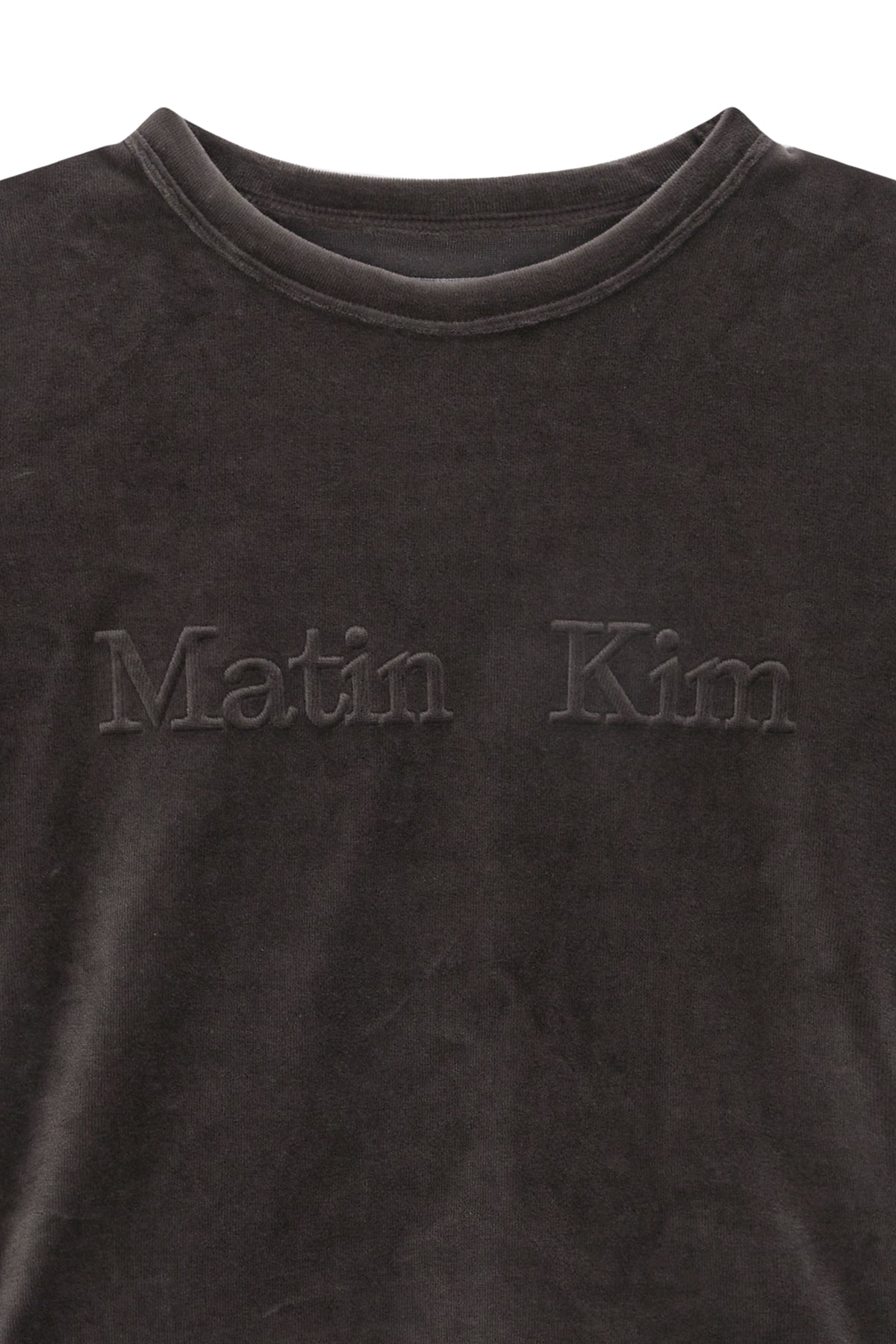 Matin Kim - Logo Emboss Velvet Crop Top (Khaki) product image 3 | TRAB K-Fashion Australia