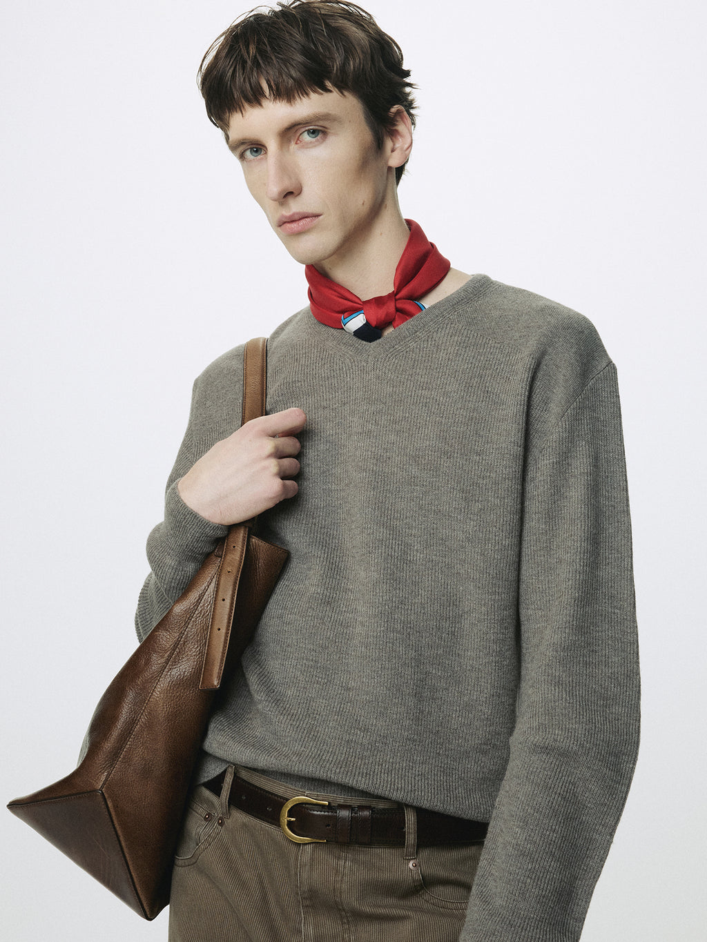 Tonywack - Super Fine Wool Commando V-Neck Knit (Taupe Melange) product image 6 | TRAB K-Fashion Australia