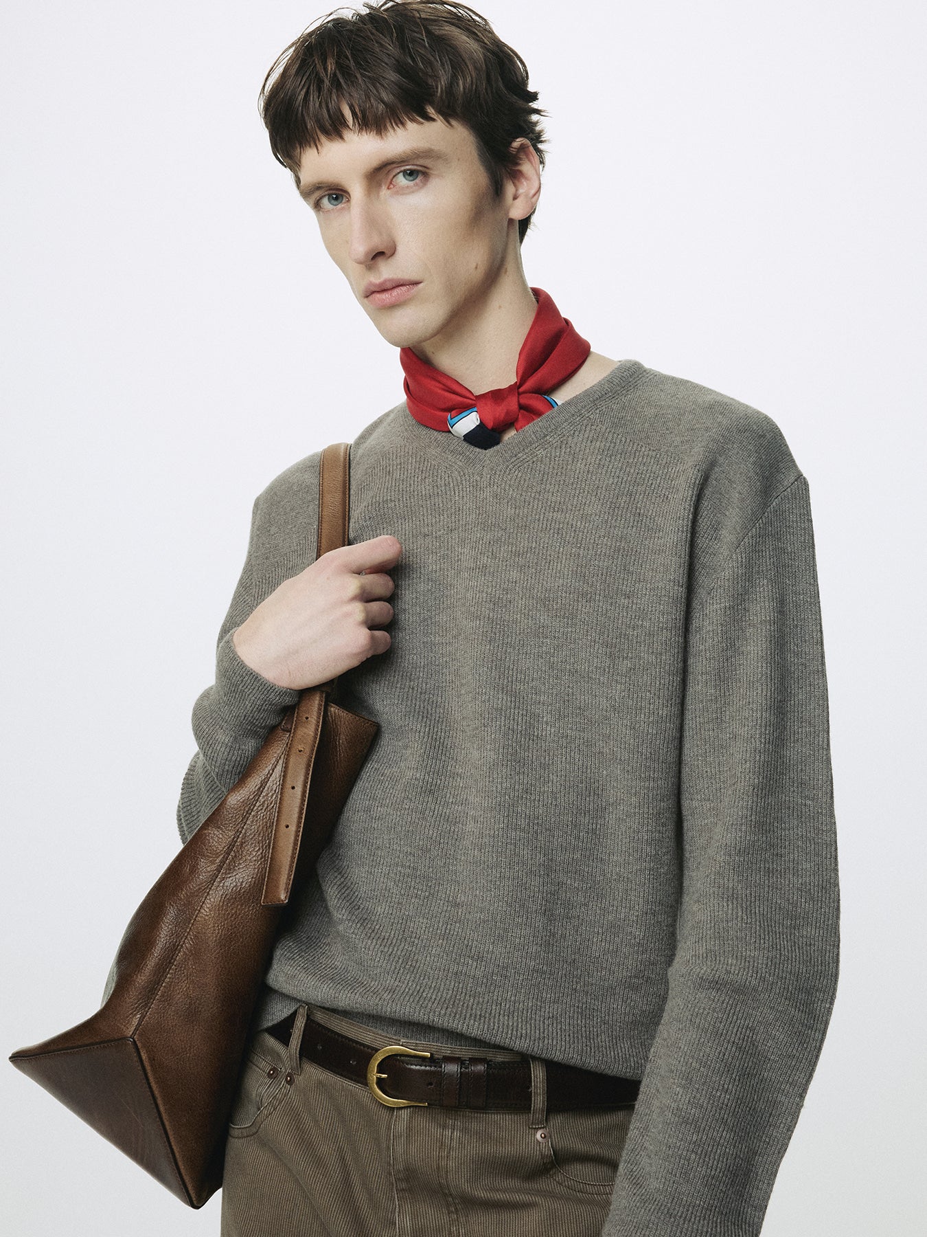 Tonywack - Super Fine Wool Commando V-Neck Knit (Taupe Melange) product image 6 | TRAB K-Fashion Australia