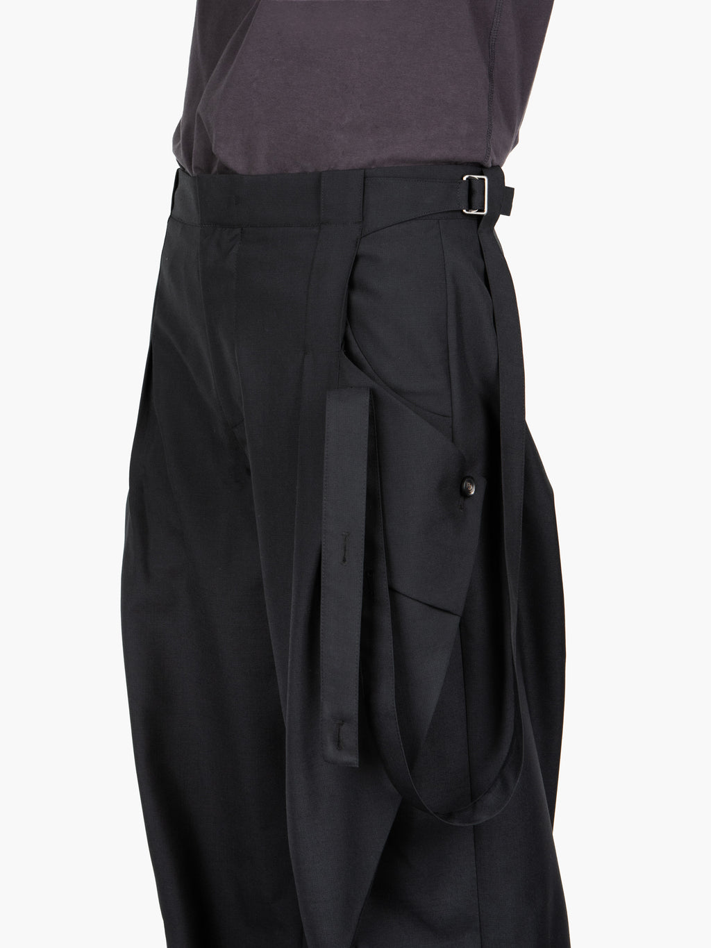 Jiyong Kim - Strap Detailed Wide Trousers (Black) product image 5 | TRAB K-Fashion Australia