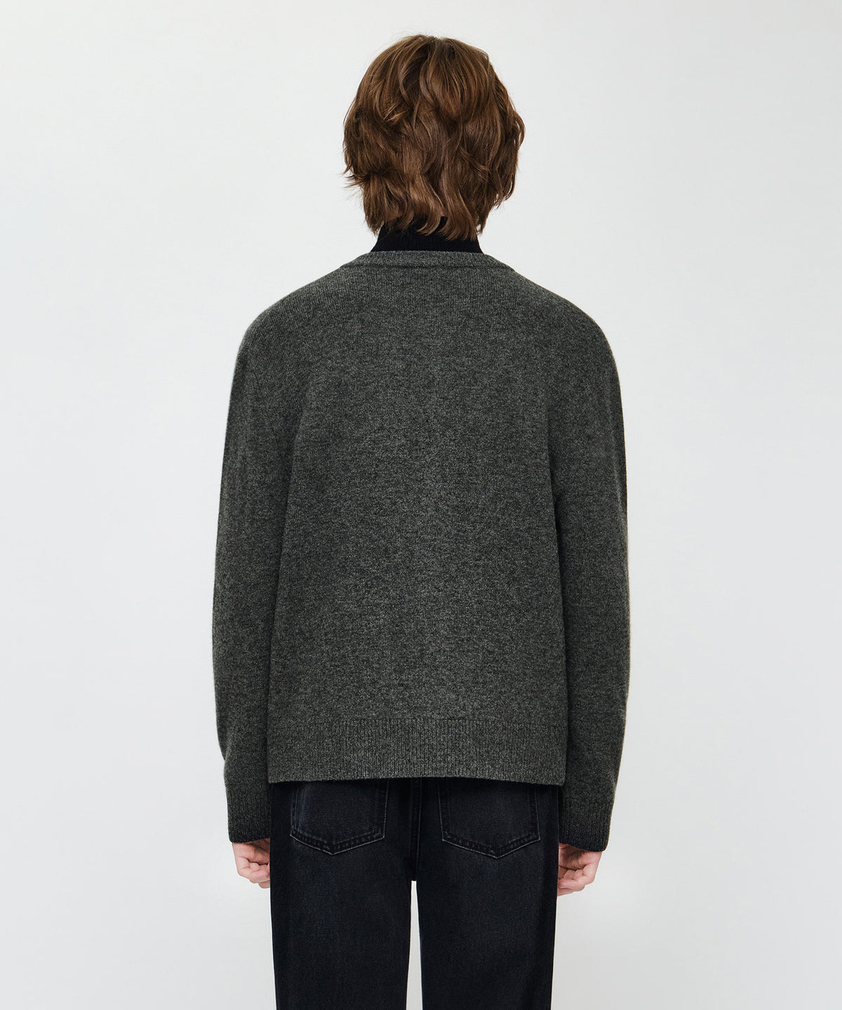 Marithe & Francois Girbaud - Premium Small Classic Logo Wool Round Neck Cardigan (Charcoal) product image 3 | TRAB K-Fashion Australia