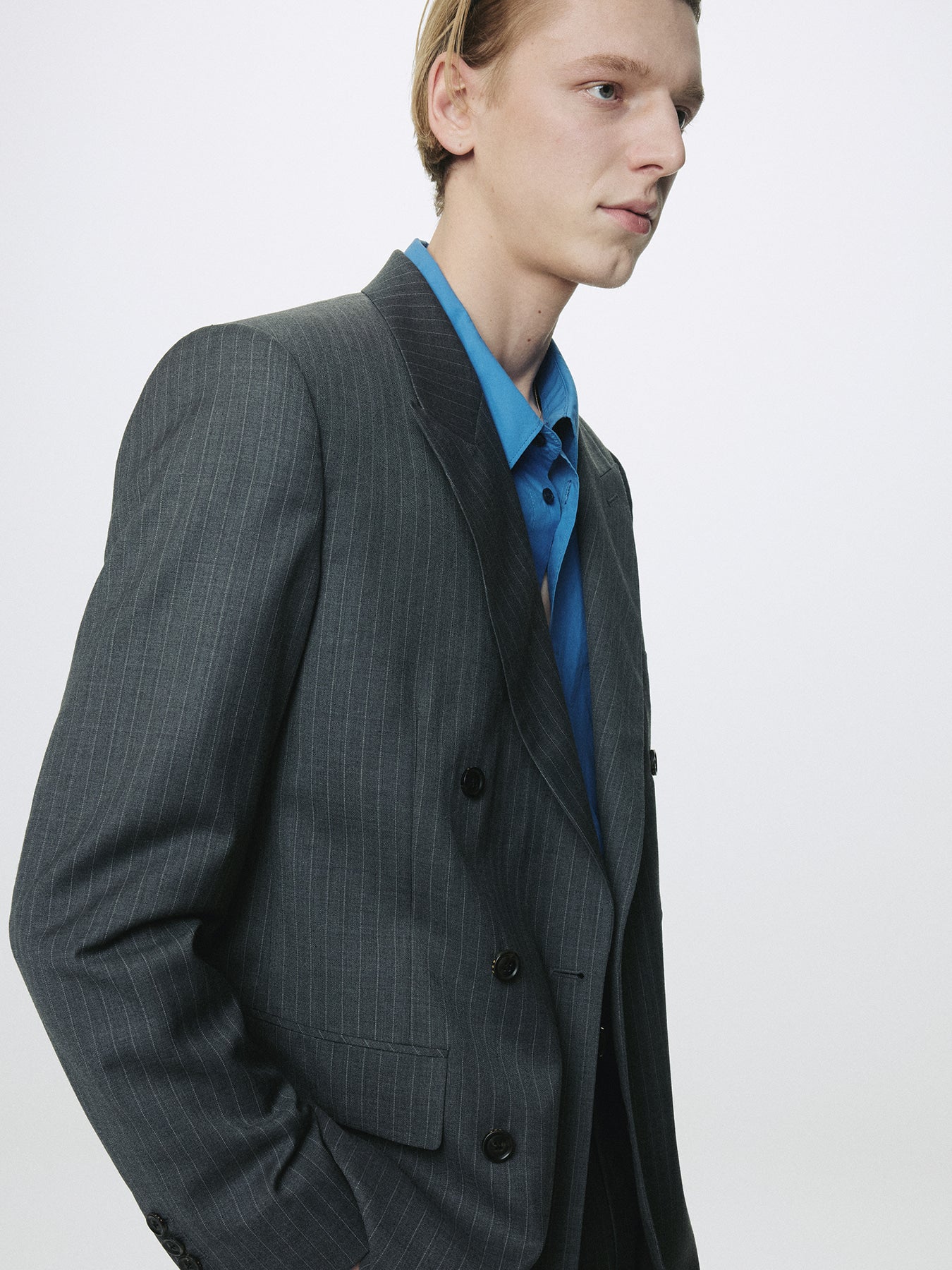 Tonywack - Striped Wool Double-Breasted Tailored Jacket (Grey Stripe) product image 7 | TRAB K-Fashion Australia
