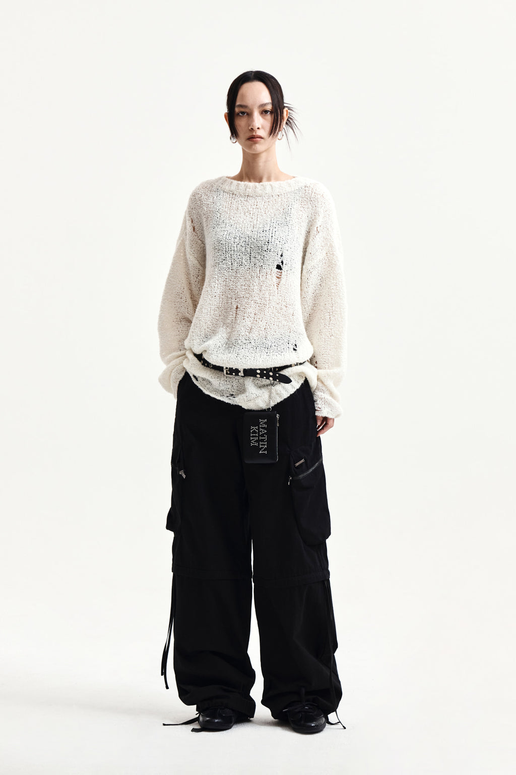 Matin Kim - Asymmetric Damaged Knit Pullover (Ivory) product image 8 | TRAB K-Fashion Australia