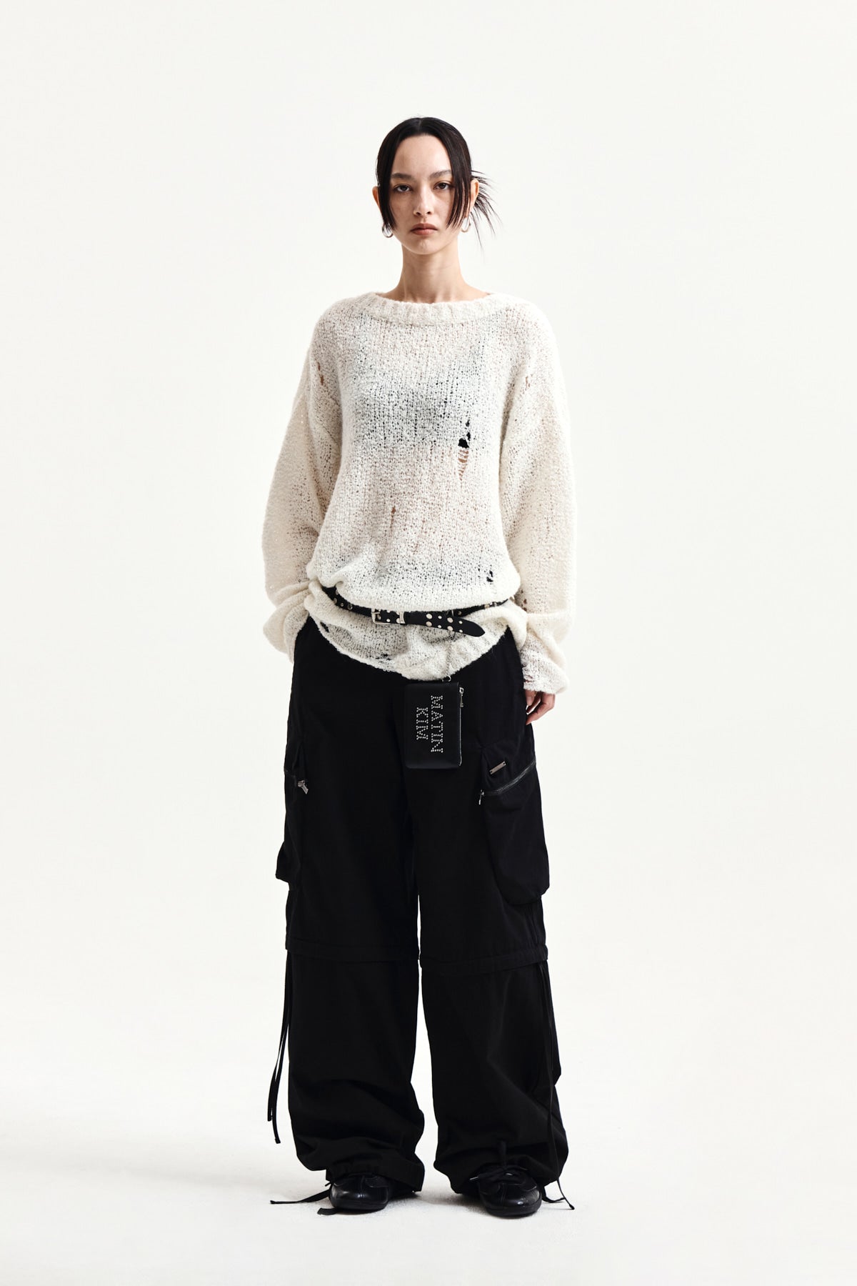 Matin Kim - Asymmetric Damaged Knit Pullover (Ivory) product image 8 | TRAB K-Fashion Australia