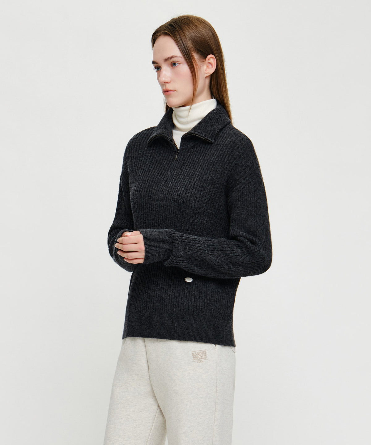 Marithe & Francois Girbaud - Cable Point Half Zip-up Knit (Charcoal) product image 2 | TRAB K-Fashion Australia