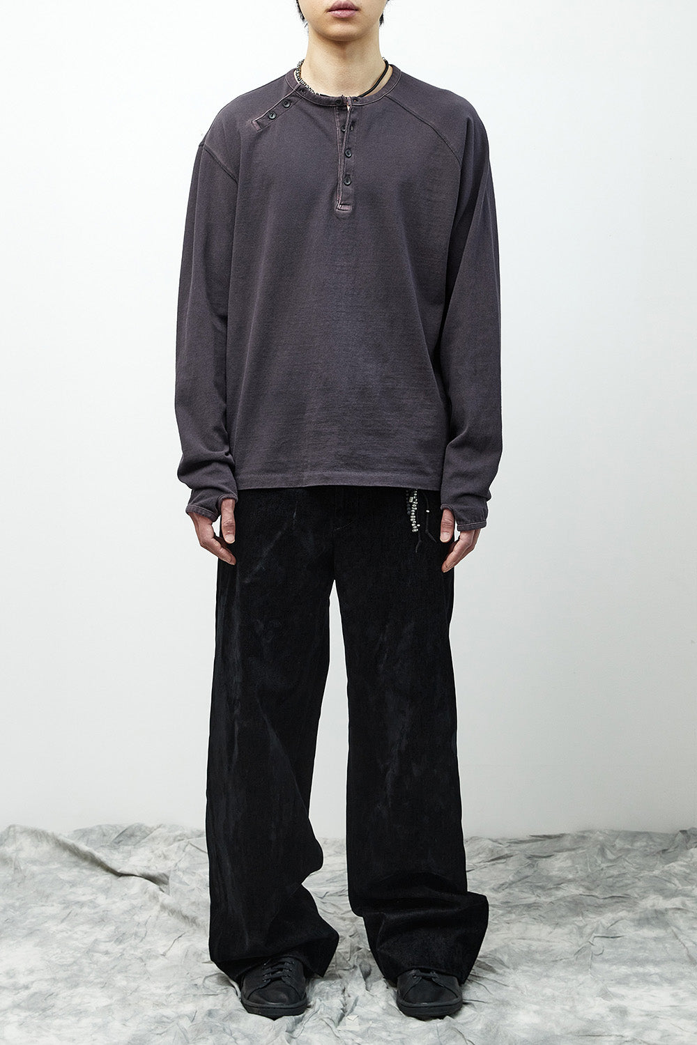 Hatchingroom - Double Henley Neck Tee Bleached Blue (Charcoal) product image 8 | TRAB K-Fashion Australia