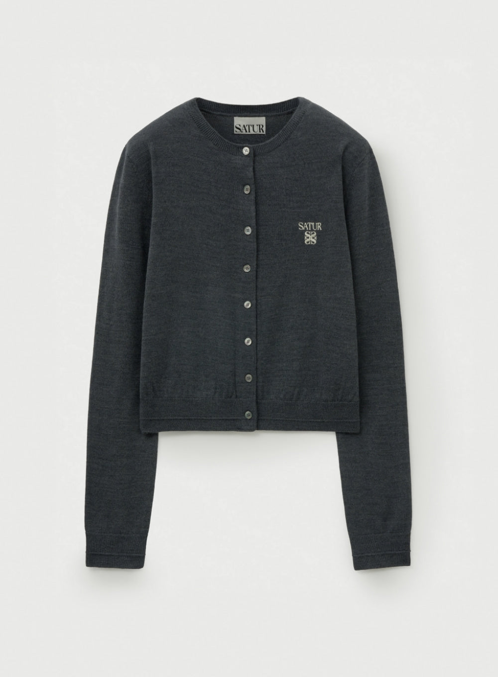 Satur - (W) Loren Basic Crewneck Fine Cardigan (Charcoal) product image 1 | TRAB K-Fashion Australia