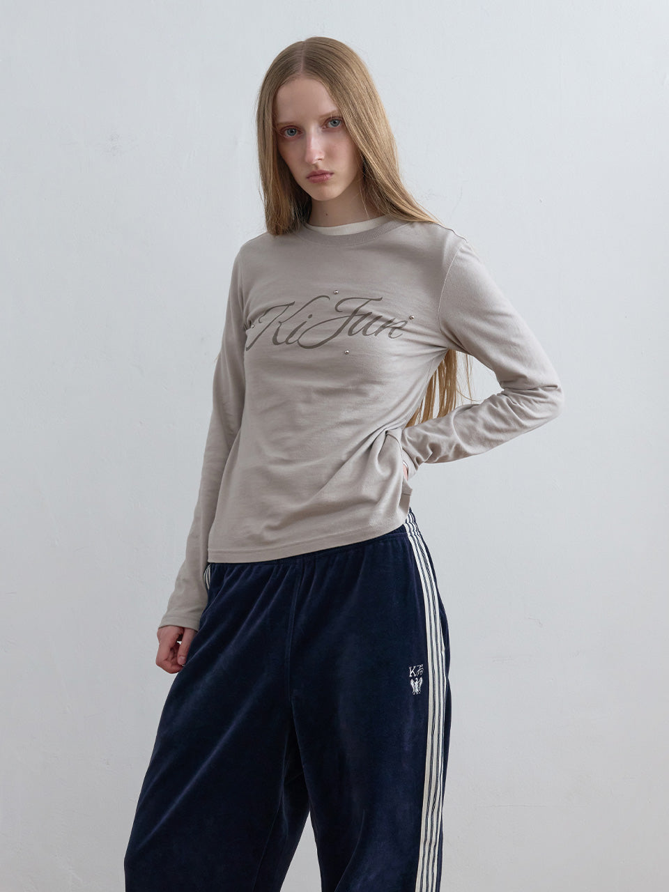 Kijun - Logo Studded Tee Taupe product image 1 | TRAB K-Fashion Australia