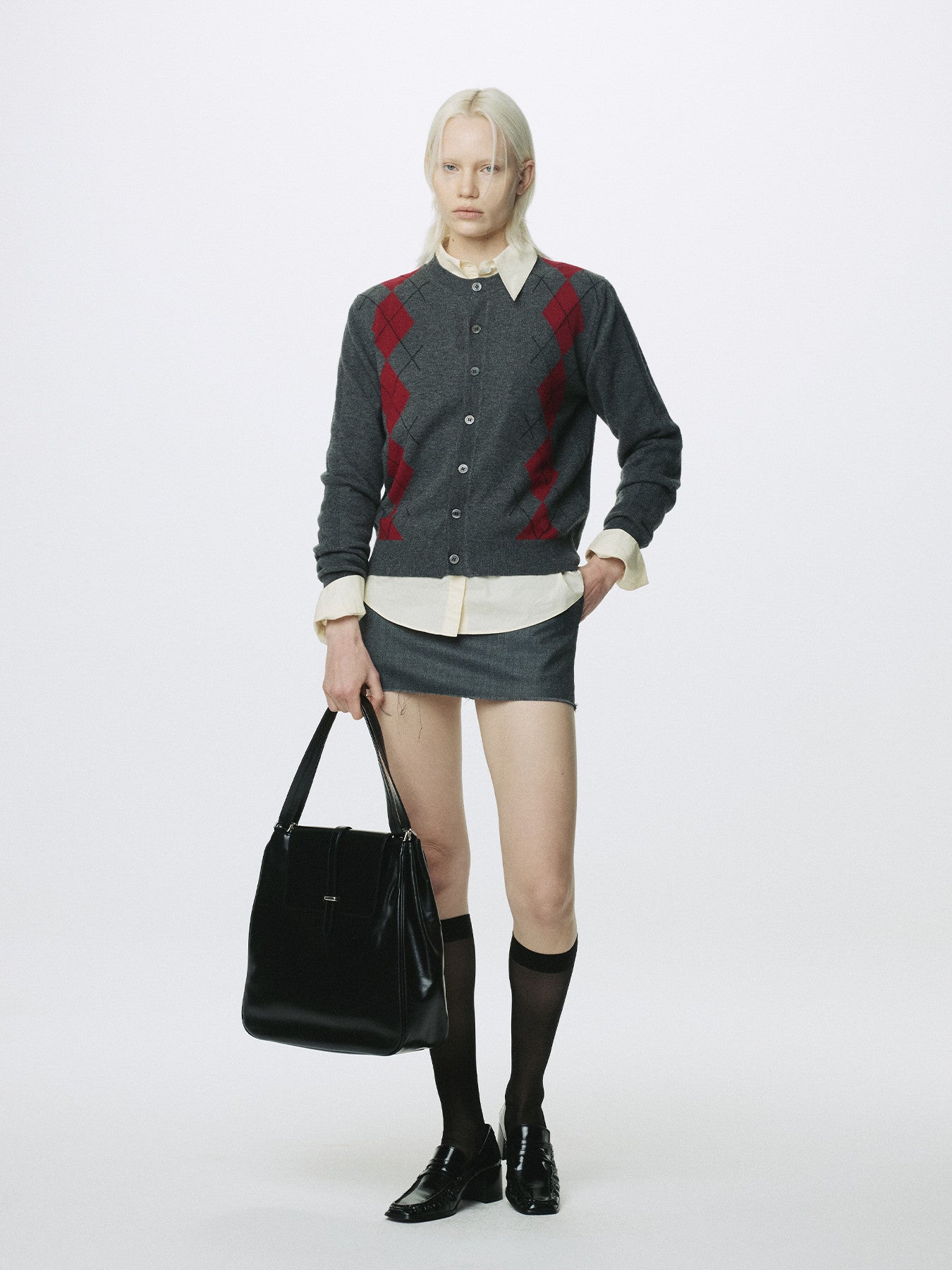 Tonywack - Merino Wool Argyle Cardigan (Grey/Red) product image 5 | TRAB K-Fashion Australia