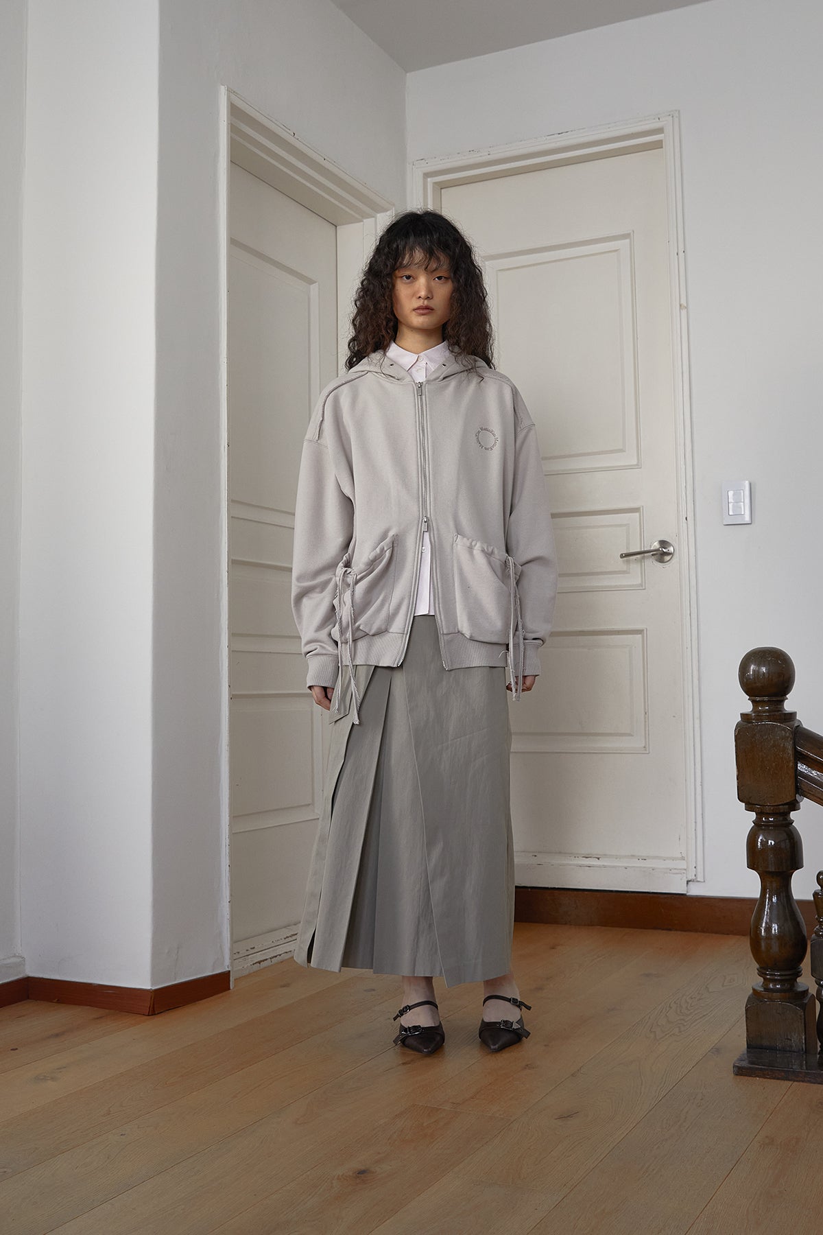 Matin Kim - Volume Pocket Hoody Zip Up (Beige) product image 8 | TRAB K-Fashion Australia