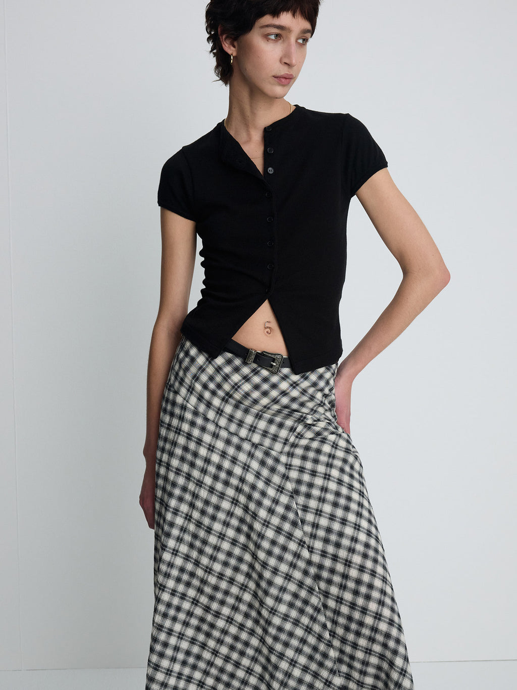 Tonywack - Cotton Check Patchwork Skirt (Black Check) product image 5 | TRAB K-Fashion Australia