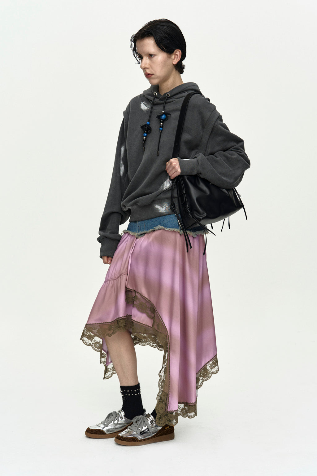 Andersson Bell - Metallic Painted Layered Hoodie (Charcoal) product image 3 | TRAB K-Fashion Australia
