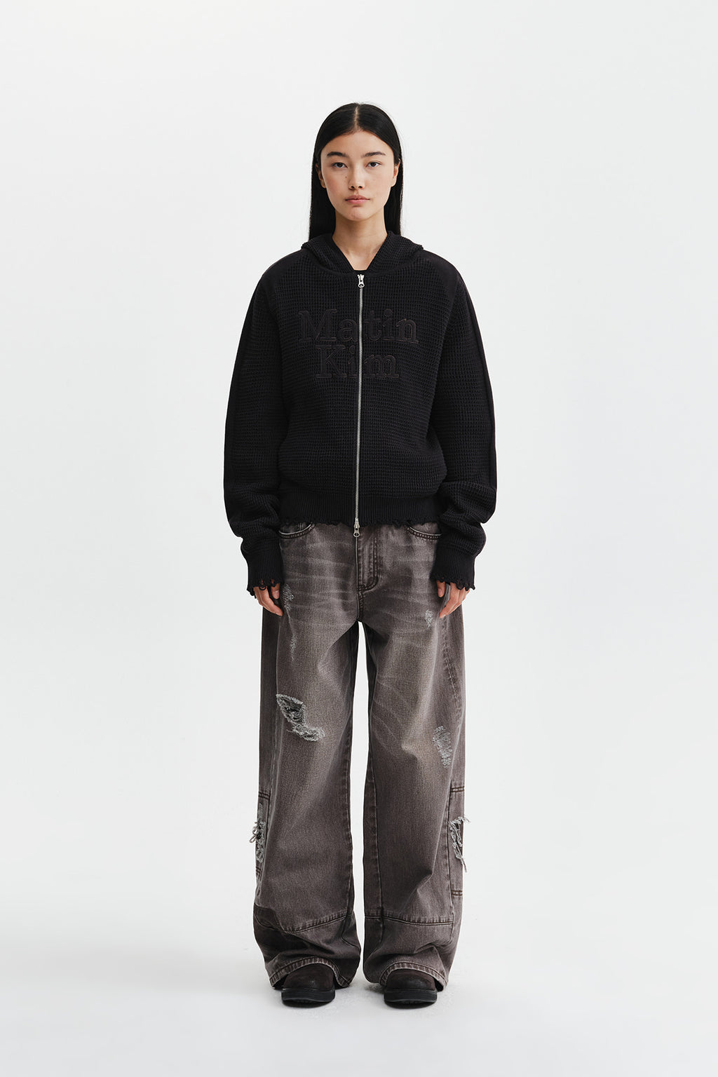 Matin Kim - Shadow Distressed Wide Denim Pants (Brown) product image 11 | TRAB K-Fashion Australia