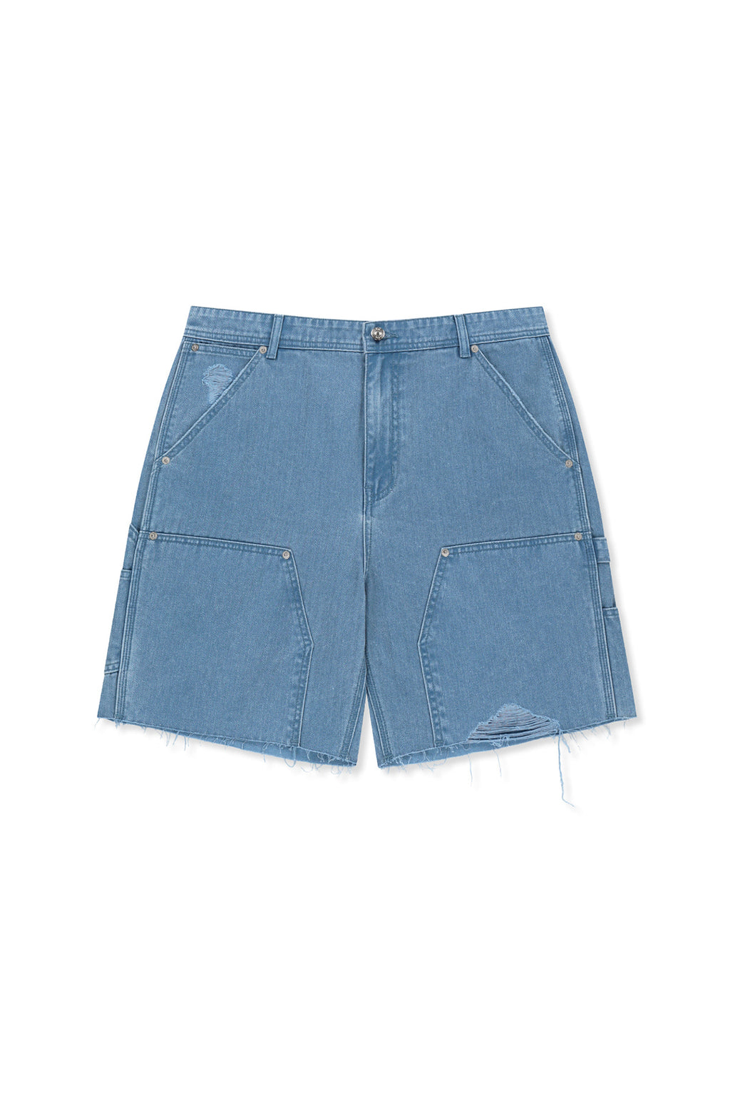 Matin Kim - Heringbone Raw Cut Denim Shorts (Light Blue) product image 1 | TRAB K-Fashion Australia