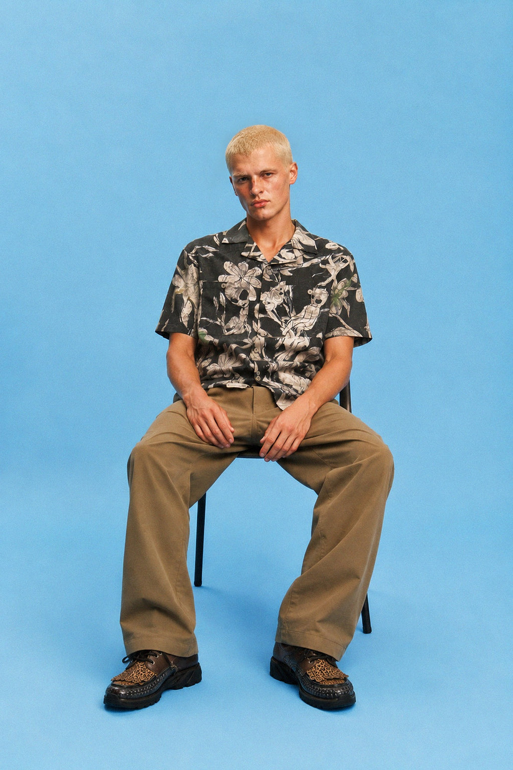 Andersson Bell - Flower Printed Open Collar Shirt (Black/Beige) product image 1 | TRAB K-Fashion Australia