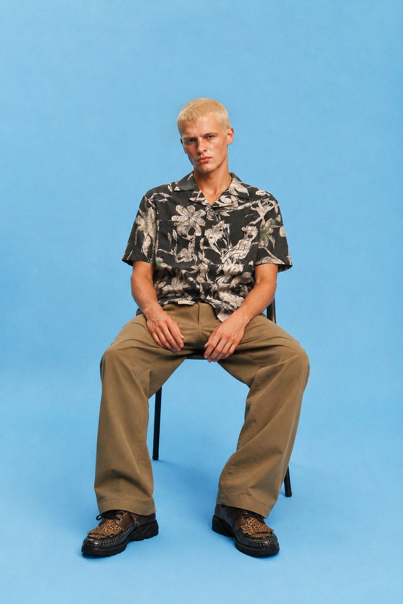 Andersson Bell - Flower Printed Open Collar Shirt (Black/Beige) product image 1 | TRAB K-Fashion Australia