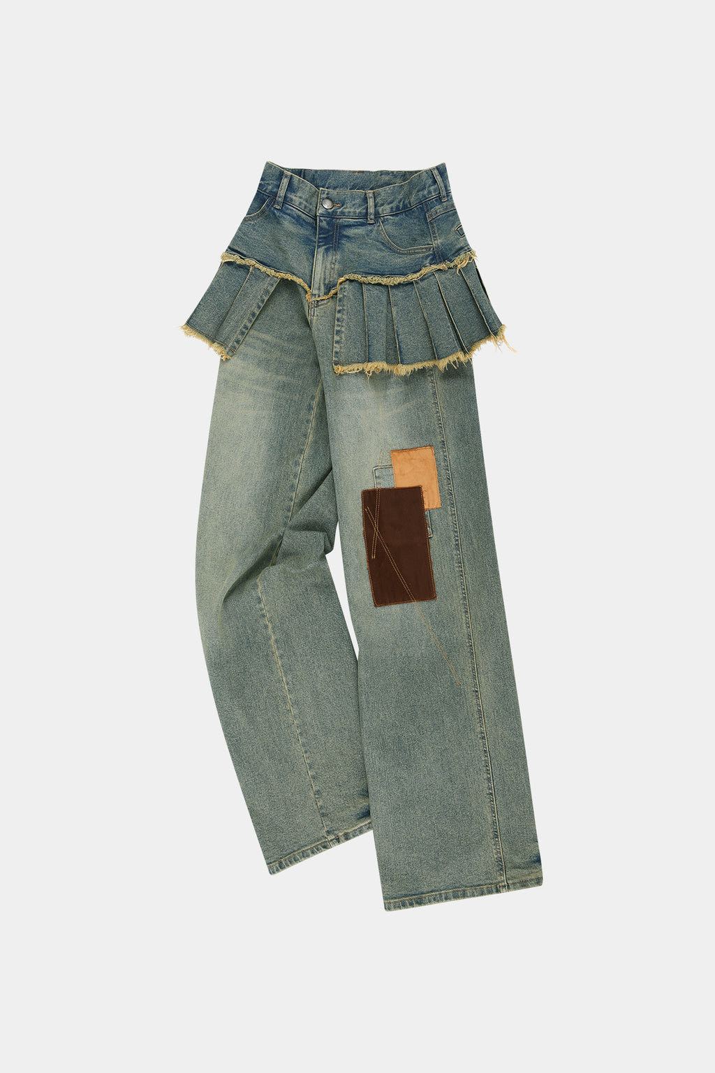 Andersson Bell - Patchwork Denim Pleats Skirt Jeans (Washed Blue) product image 10 | TRAB K-Fashion Australia