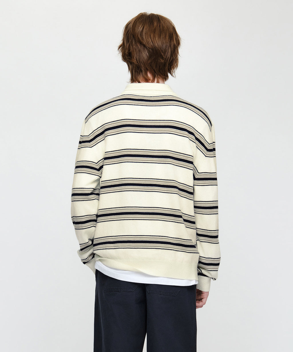 Marithe & Francois Girbaud - Small Classic Logo Multi Stripe Polo Knit (Ivory) product image 3 | TRAB K-Fashion Australia