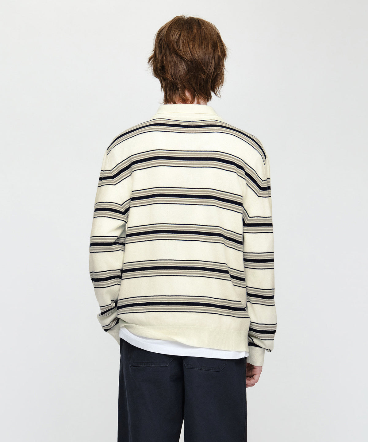 Marithe & Francois Girbaud - Small Classic Logo Multi Stripe Polo Knit (Ivory) product image 3 | TRAB K-Fashion Australia