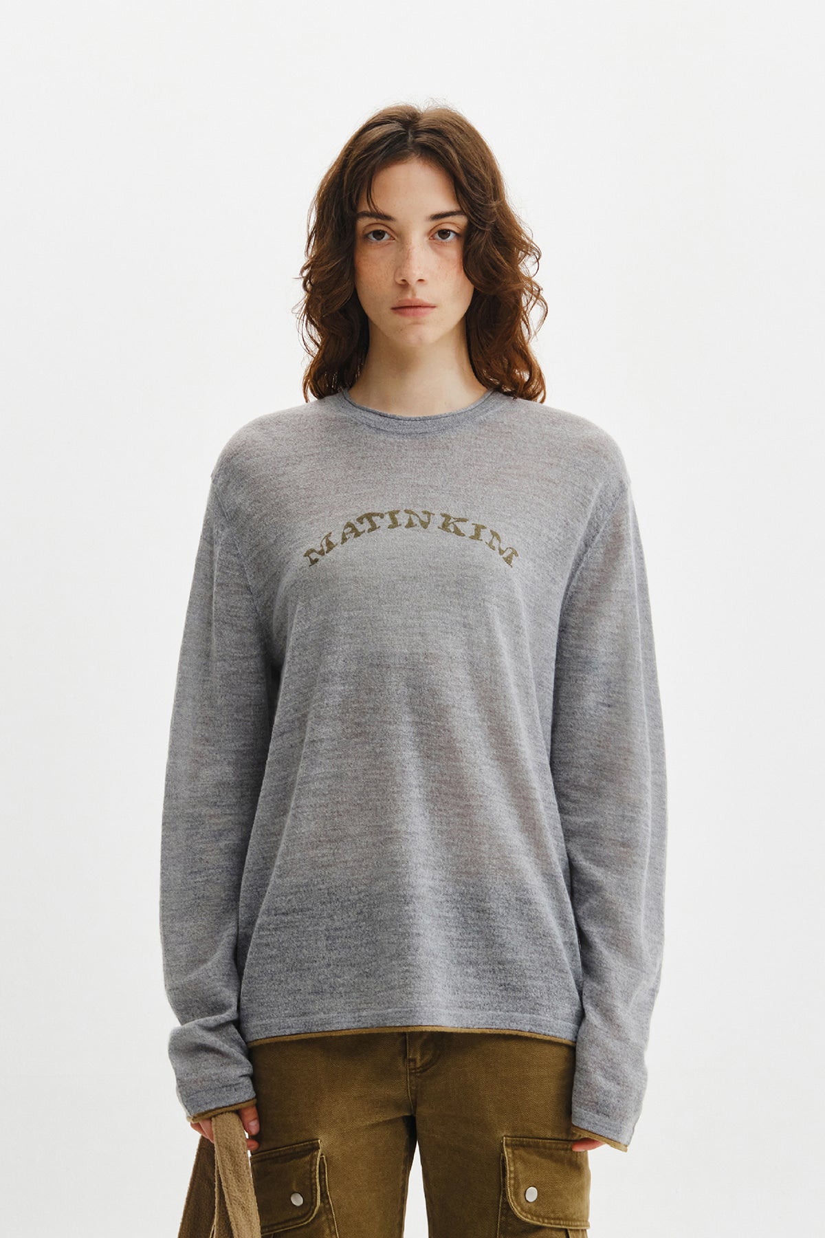 Matin Kim - Matin Sleeve Graphic Sheer Knit Pullover (Grey) product image 7 | TRAB K-Fashion Australia