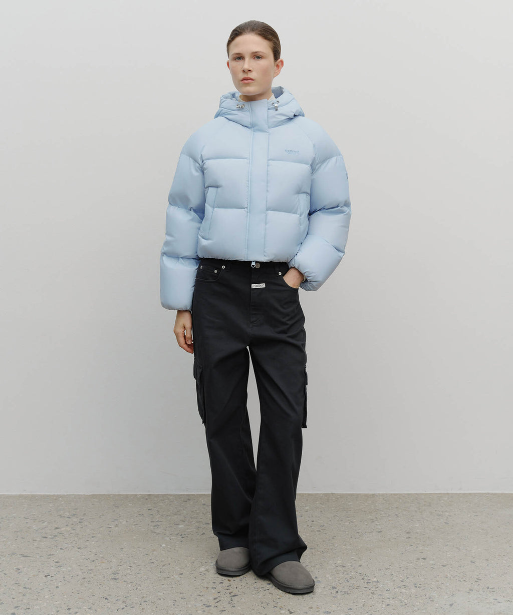 Marithe & Francois Girbaud - Regular Logo Hooded Crop Down Jacket (Light Blue) product image 4 | TRAB K-Fashion Australia