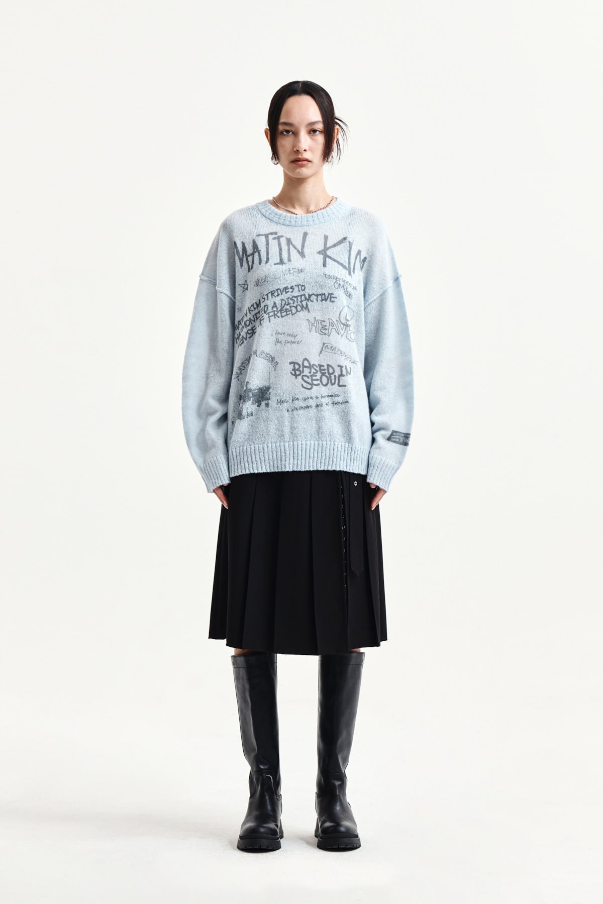 Matin Kim - Belted Slit Pleat Skirt (Black) product image 5 | TRAB K-Fashion Australia