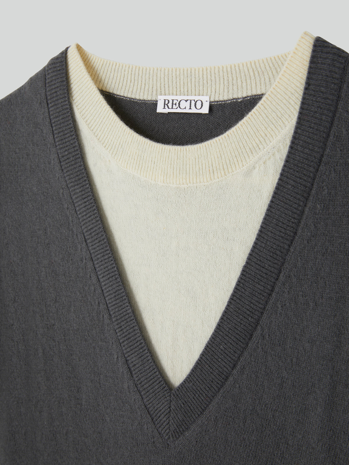 Recto - Contrast Layered V-Neck Knit Top (Taupe Grey) product image 13 | TRAB K-Fashion Australia