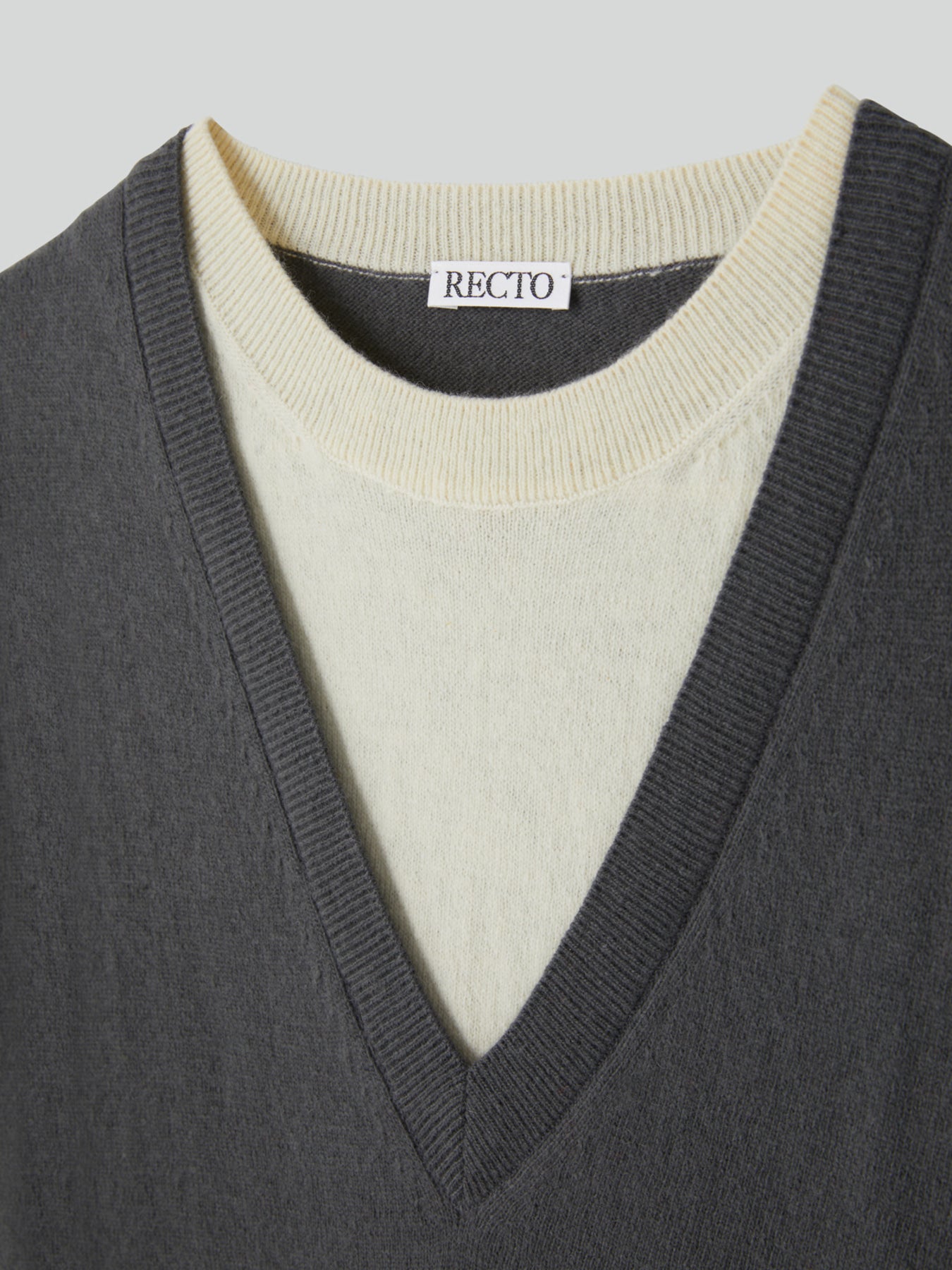Recto - Contrast Layered V-Neck Knit Top (Taupe Grey) product image 13 | TRAB K-Fashion Australia