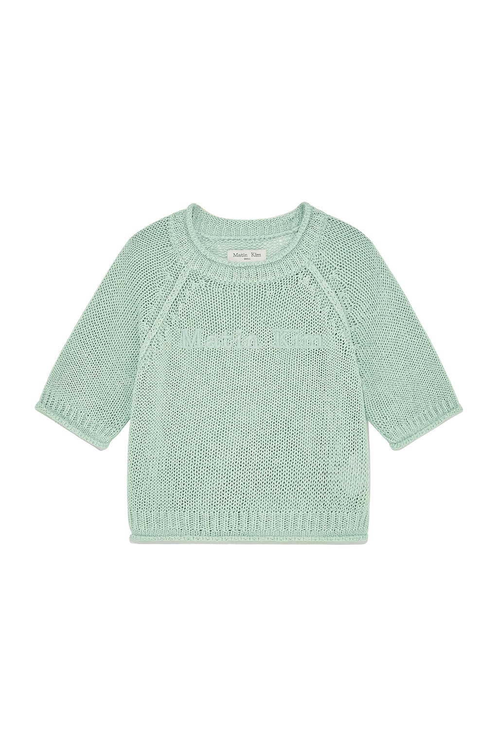 Matin Kim - Three Quarter Sleeve Logo Knit Pullover (Mint) product image 1 | TRAB K-Fashion Australia
