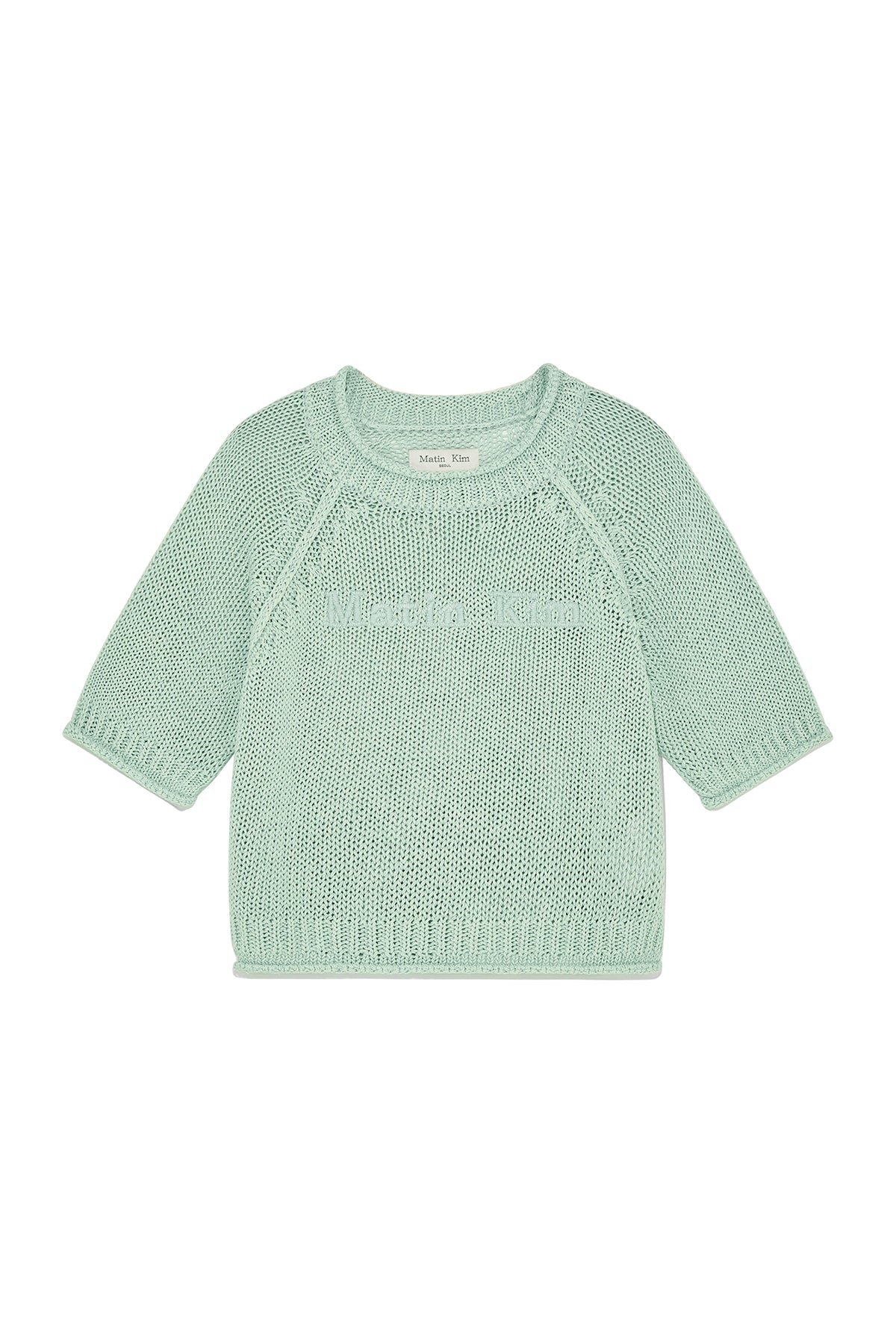 Matin Kim - Three Quarter Sleeve Logo Knit Pullover (Mint) product image 1 | TRAB K-Fashion Australia