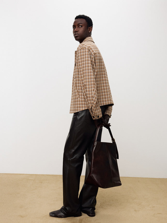 Tonywack - Checked Wool Shirt Blouson (Taupe Navy) product image 3 | TRAB K-Fashion Australia