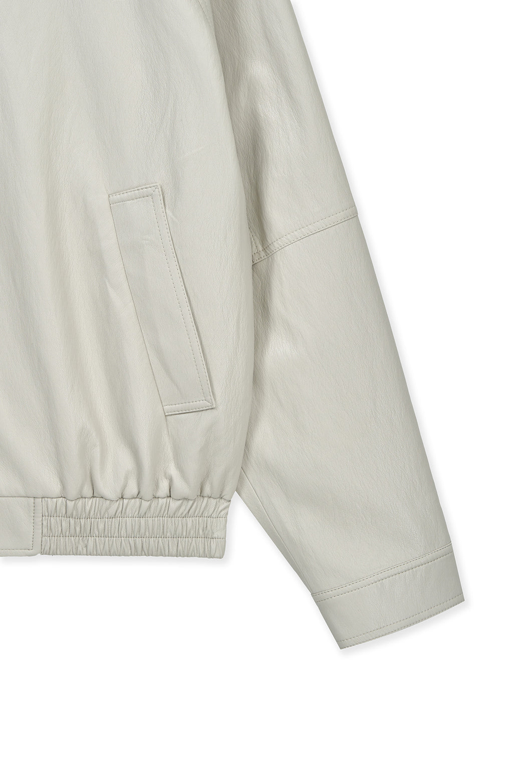 Matin Kim - Small Logo Faux Leather Zip Up Jumper (Light Grey) product image 4 | TRAB K-Fashion Australia