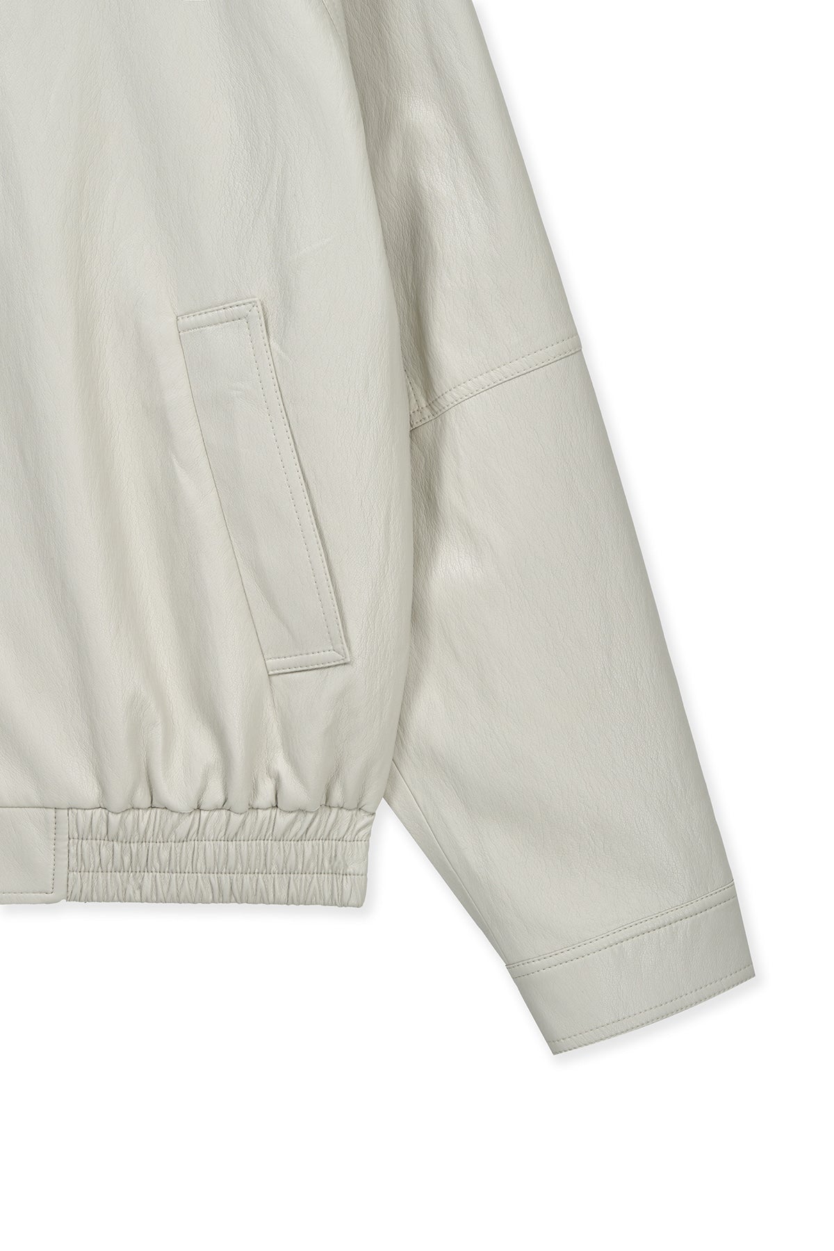 Matin Kim - Small Logo Faux Leather Zip Up Jumper (Light Grey) product image 4 | TRAB K-Fashion Australia