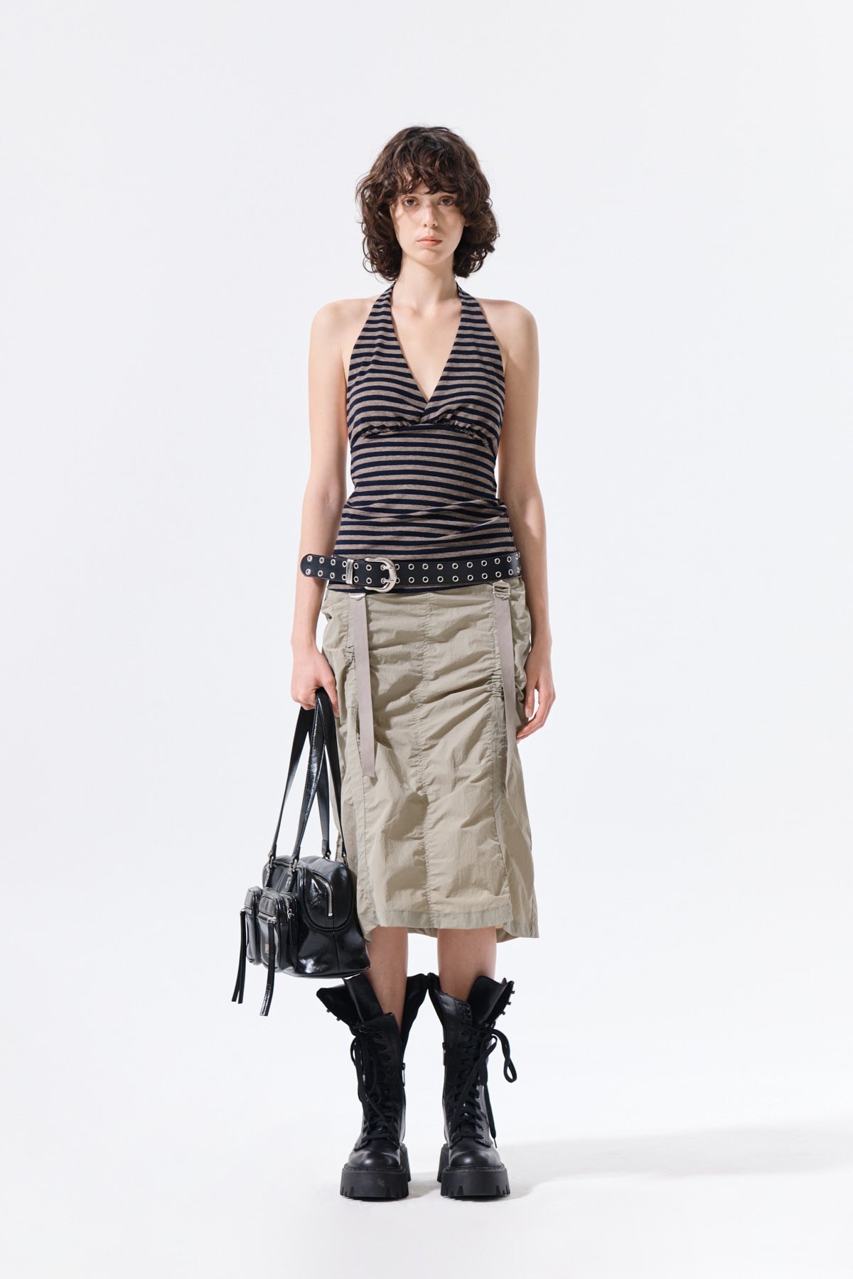 Matin Kim - Nylon Shirring Midi Skirt (Light Khaki) product image 12 | TRAB K-Fashion Australia