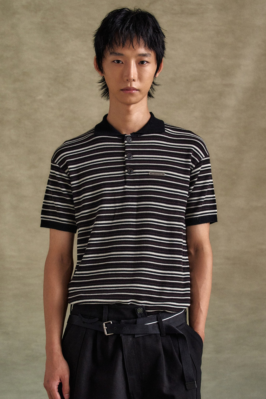 Andersson Bell - Stripe Polo Sweater (Black/Brown) product image 1 | TRAB K-Fashion Australia