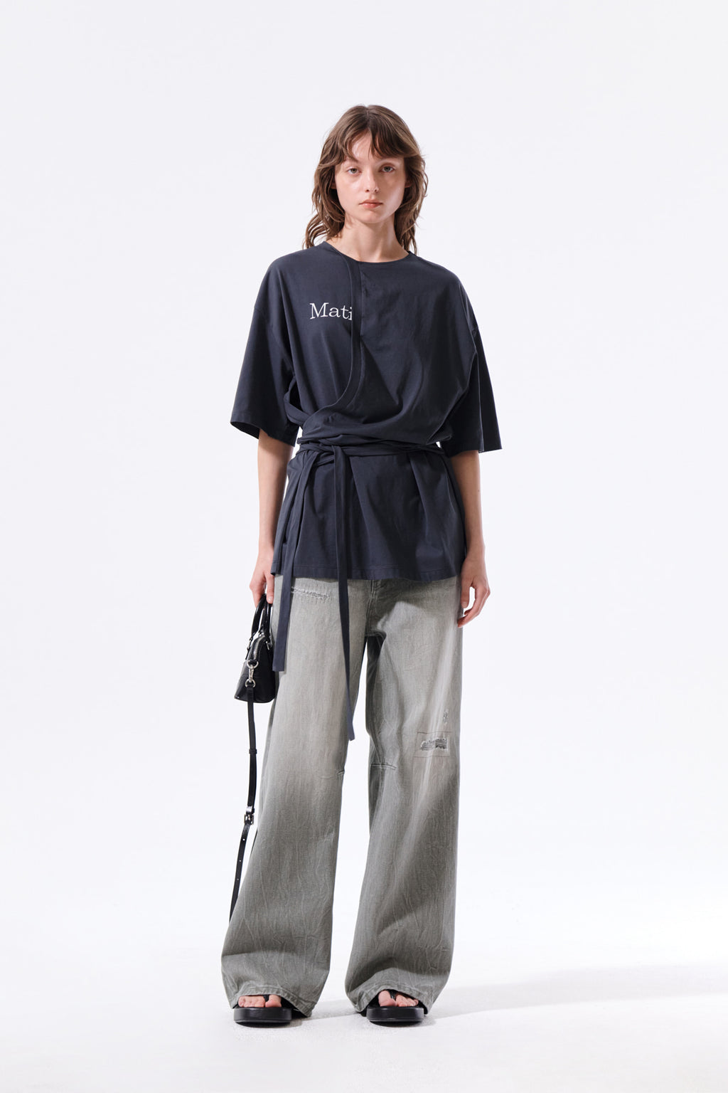 Matin Kim - Tie Detail Draped Logo Top (Charcoal) product image 9 | TRAB K-Fashion Australia