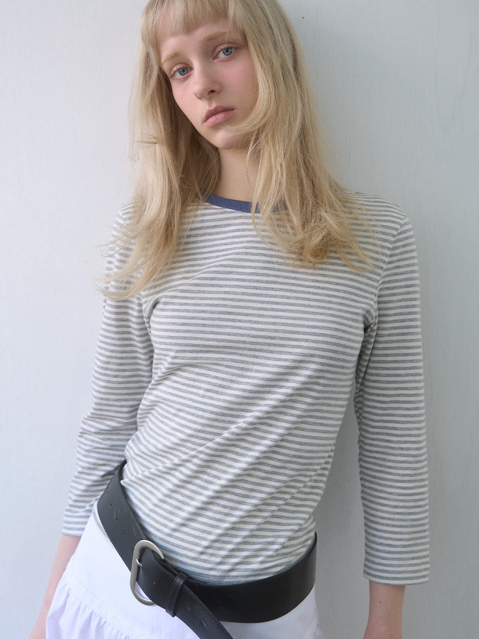 Kijun - Stripe Mid Sleeve Tee (Melange Grey) product image 7 | TRAB K-Fashion Australia